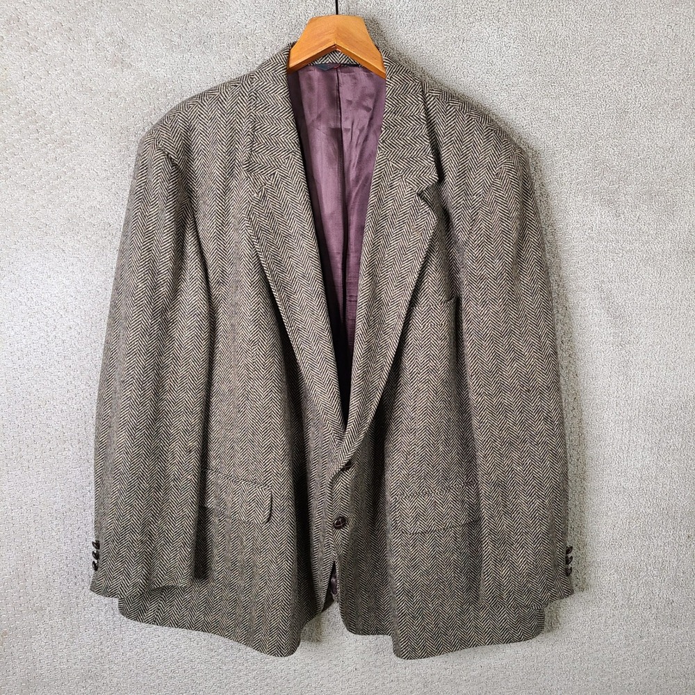 Vintage Levis Jacket Mens 58R Brown Herringbone Tweed Blazer Wool 2 Button Coat